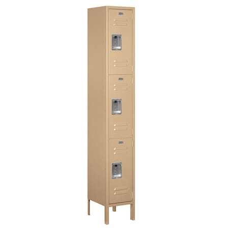 Salsbury Industries Wardrobe Locker, 12" W, 12" D, 78" H, (1) Wide, (3) Openings, Tan 63162TN-A